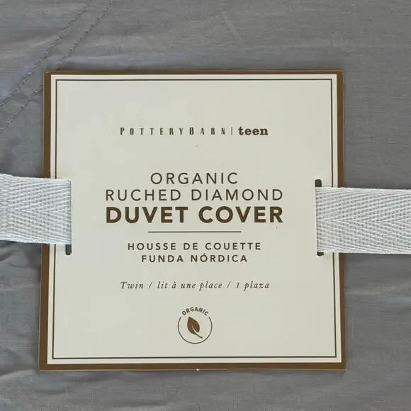 Pottery Barn Teen Organic Ruched Diamond Duvet Cover Light Gray Twin/Twin XL New - Picture 2 of 7